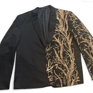 Embroidered Black & Gold Evening Blazer